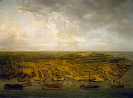 Grabado del astillero de Plymouth en el siglo XVIII